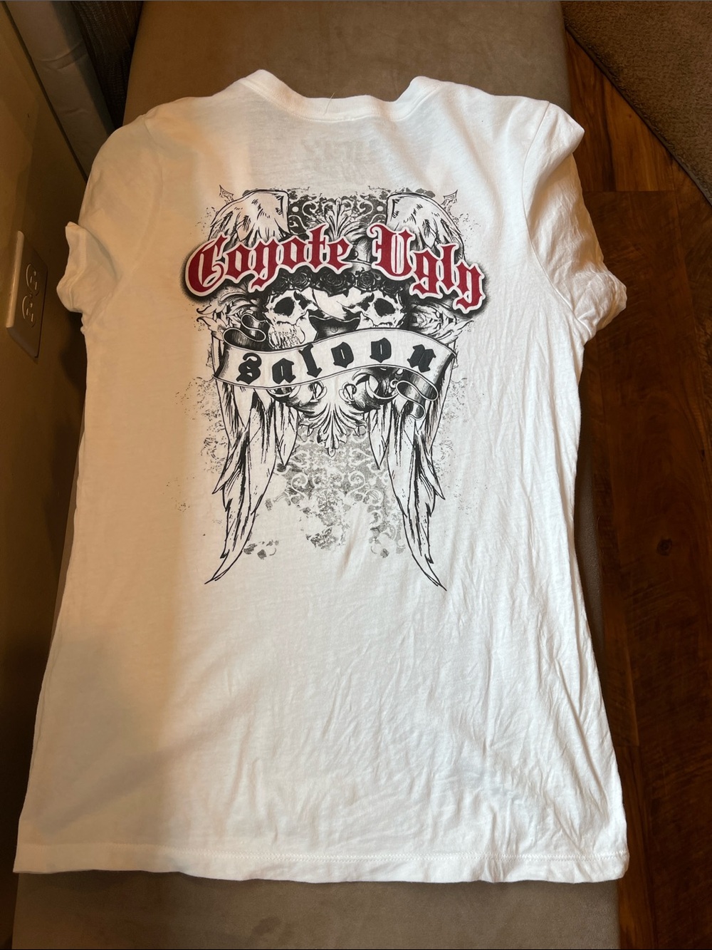 Ugly Wear White V-Neck Short Sleeve Tee with Red Nashville Logo